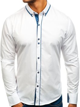 Bílá pánská elegantní košile s dlouhým rukávem Bolf 8823