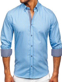 Blankytná pánská pruhovaná košile s dlouhým rukávem Bolf 20731