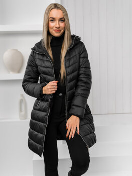 Černá dámská prodloužená prošívaná zimní bunda s kapucí kabát Bolf 11Z8083