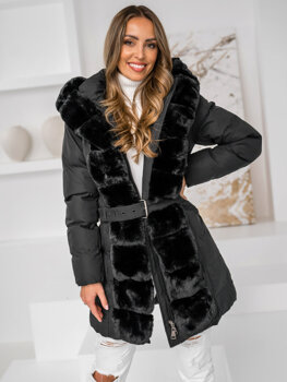 Černá dámská prodloužená prošívaná zimní bunda s kapucí kabát Bolf 5M3158