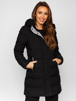 Černá dámská prodloužená prošívaná zimní bunda s kapucí kabát Bolf 7091