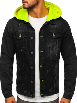 Černá pánská džínová bunda s kapucí Bolf 1-2