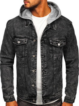Černá pánská džínová bunda s kapucí Bolf HY958