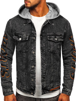 Černá pánská džínová bunda s kapucí Bolf HY959