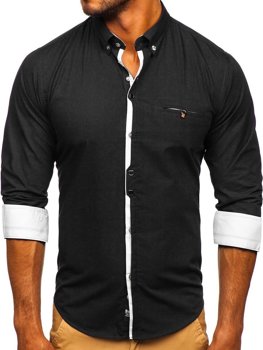 Černá pánská elegantní košile s dlouhým rukávem Bolf 7720