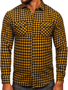 Kamelová pánská kostkovaná flanelová košile s dlouhým rukávem Bolf 22701