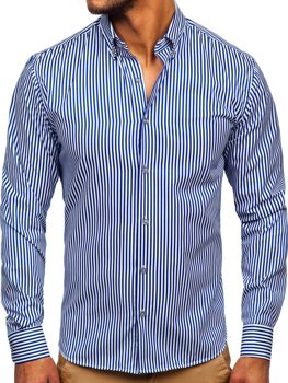 Kobaltová pánská pruhovaná košile s dlouhým rukávem Bolf 20726