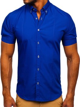 Královsky modrá pánská elegantní košile s krátkým rukávem Bolf 5535