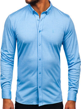 Modrá pánská džínová ležérní košile s dlouhým rukávem Bolf 500