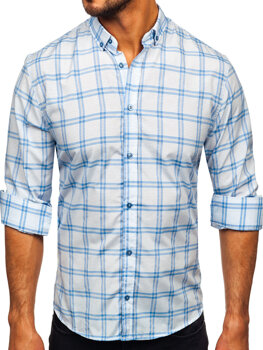 Modrá pánská kostkovaná košile s dlouhým rukávem Bolf 22749