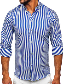 Modrá pánská pruhovaná košile s dlouhým rukávem Bolf 22731