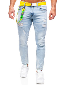 Modré pánské džíny skinny fit s paskem Bolf KX956