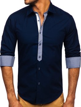 Tmavě modrá pánská elegantní košile s dlouhým rukávem Bolf 6873
