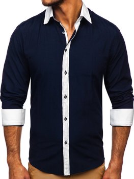 Tmavě modrá pánská elegantní košile s dlouhým rukávem Bolf 6882
