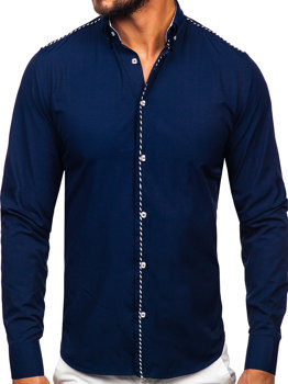 Tmavě modrá pánská elegantní košile s dlouhým rukávem Bolf 6920