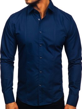 Tmavě modrá pánská elegantní košile s dlouhým rukávem Bolf 6944