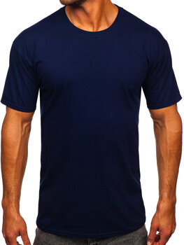 Tmavě modré pánské bavlněné tričko bez potisku Bolf B459