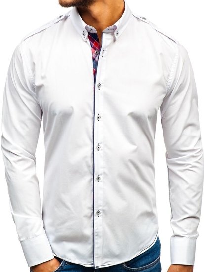Bílá pánská elegantní košile s dlouhým rukávem Bolf 1758