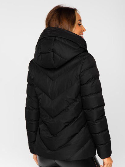 Černá dámská prošívaná zimní bunda s kapucí Bolf 5M725