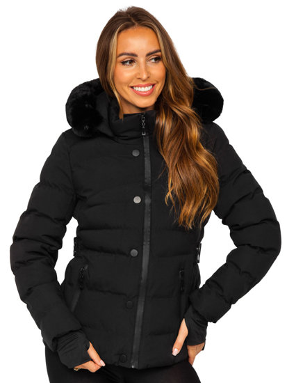 Černá dámská prošívaná zimní bunda s kapucí Bolf 5M770
