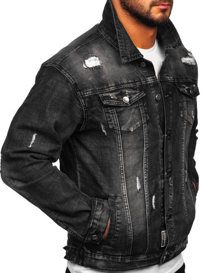 Černá pánská džínová bunda s kapucí Bolf MJ507N