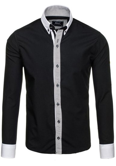 Černá pánská elegantní košile s dlouhým rukávem Bolf 6946