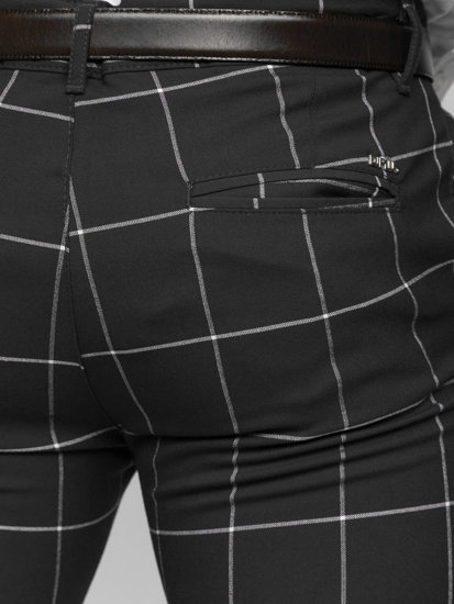 Černé pánské textilní karované chino kalhoty Bolf 0037