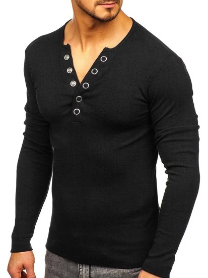 Černé pánské tričko s dlouhým rukávem bez potisku Bolf 145362