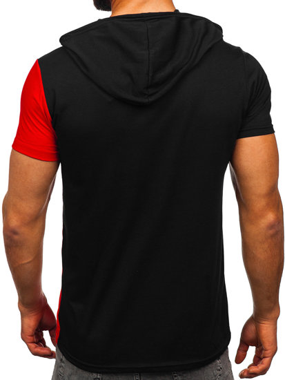 Černo-červené pánské tričko s potiskem a kapucí Bolf 8T981
