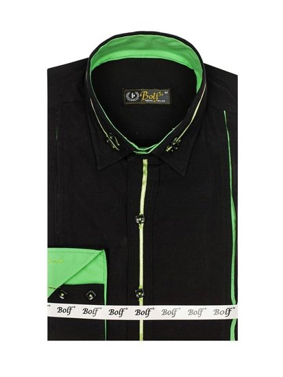 Černo-zelená pánská elegantní košile s dlouhým rukávem Bolf 2964