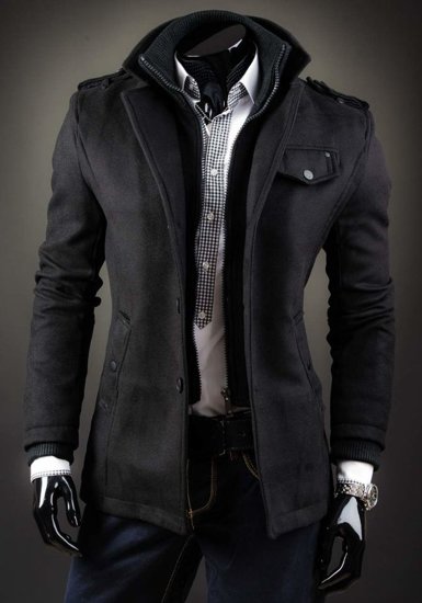 Černý pánský kabát Bolf 8853B