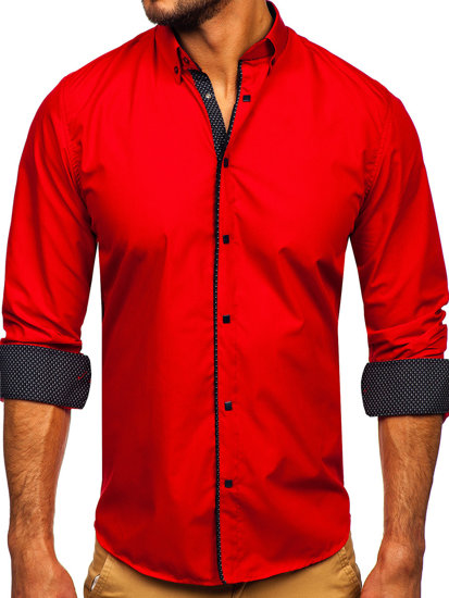 Červená pánská elegantní košile s dlouhým rukávem Bolf 7724-1