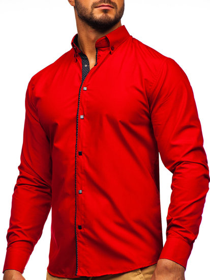 Červená pánská elegantní košile s dlouhým rukávem Bolf 7724-1