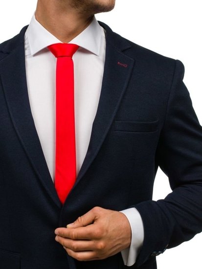 Červená pánská elegantní úzká kravata Bolf K001