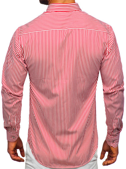 Červená pánská pruhovaná košile s dlouhým rukávem Bolf 22731
