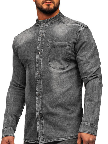 Grafitová pánská džínová košile s dlouhým rukávem Bolf MC713G