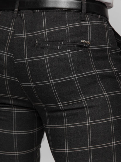 Grafitové pánské textilní karované chino kalhoty Bolf 0036