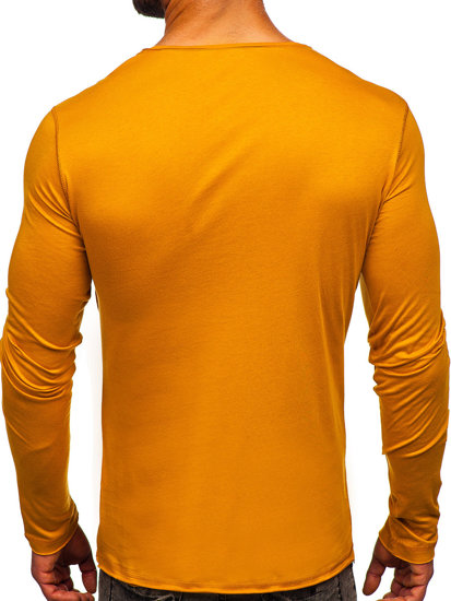 Hořčícové pánské tričko s dlouhým rukávem bez potisku Bolf 547