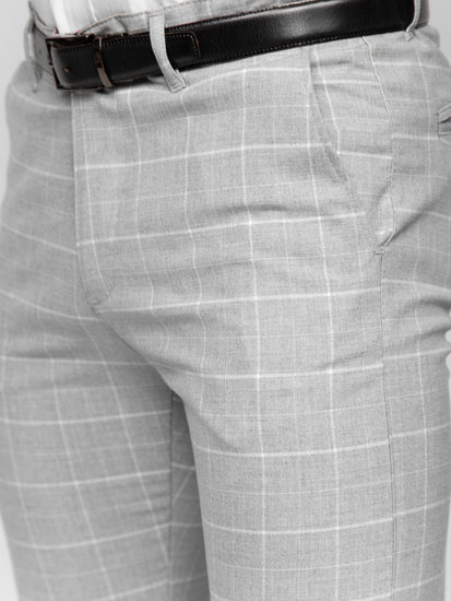 Šedé pánské textilní karované chino kalhoty Bolf 0033