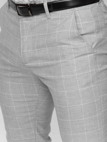 Šedé pánské textilní karované chino kalhoty Bolf 0040