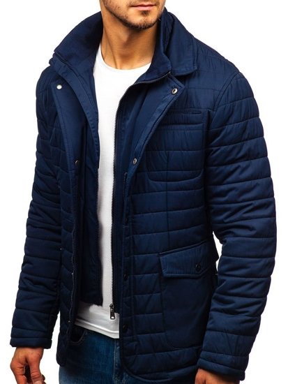 Tmavě modrá elegantní pánská zimní bunda Bolf EX201