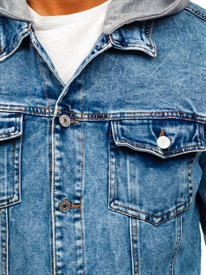 Tmavě modrá pánská džínová bunda s kapucí Bolf HY959