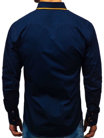 Tmavě modrá pánská elegantní košile s dlouhým rukávem Bolf 3703