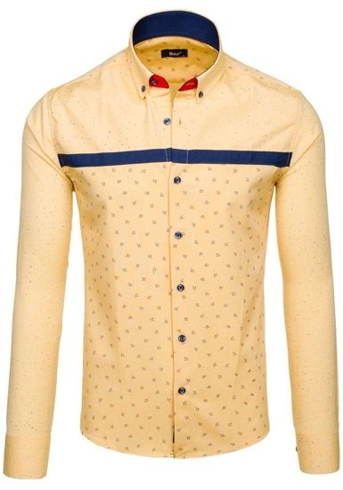 Žlutá pánská vzorovaná košile s dlouhým rukávem Bolf 6903