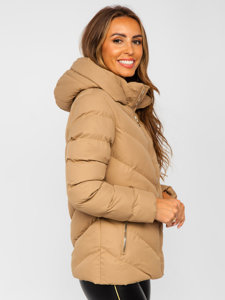 Béžová dámská prošívaná zimní bunda s kapucí Bolf 5M725
