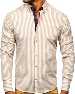 Béžová pánská pruhovaná košile s dlouhým rukávem Bolf 20704