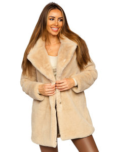 Béžový dámský koženkový kabát Bolf 21131