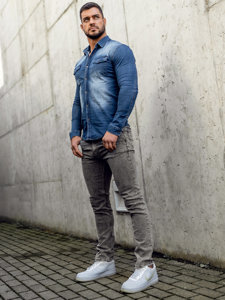 Blankytná pánská džínová košile s dlouhým rukávem Bolf MC7051BC