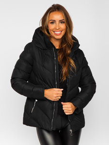 Černá dámská prošívaná zimní bunda s kapucí Bolf 5M725