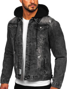 Černá pánská džínová bunda s kapucí Bolf MJ505N